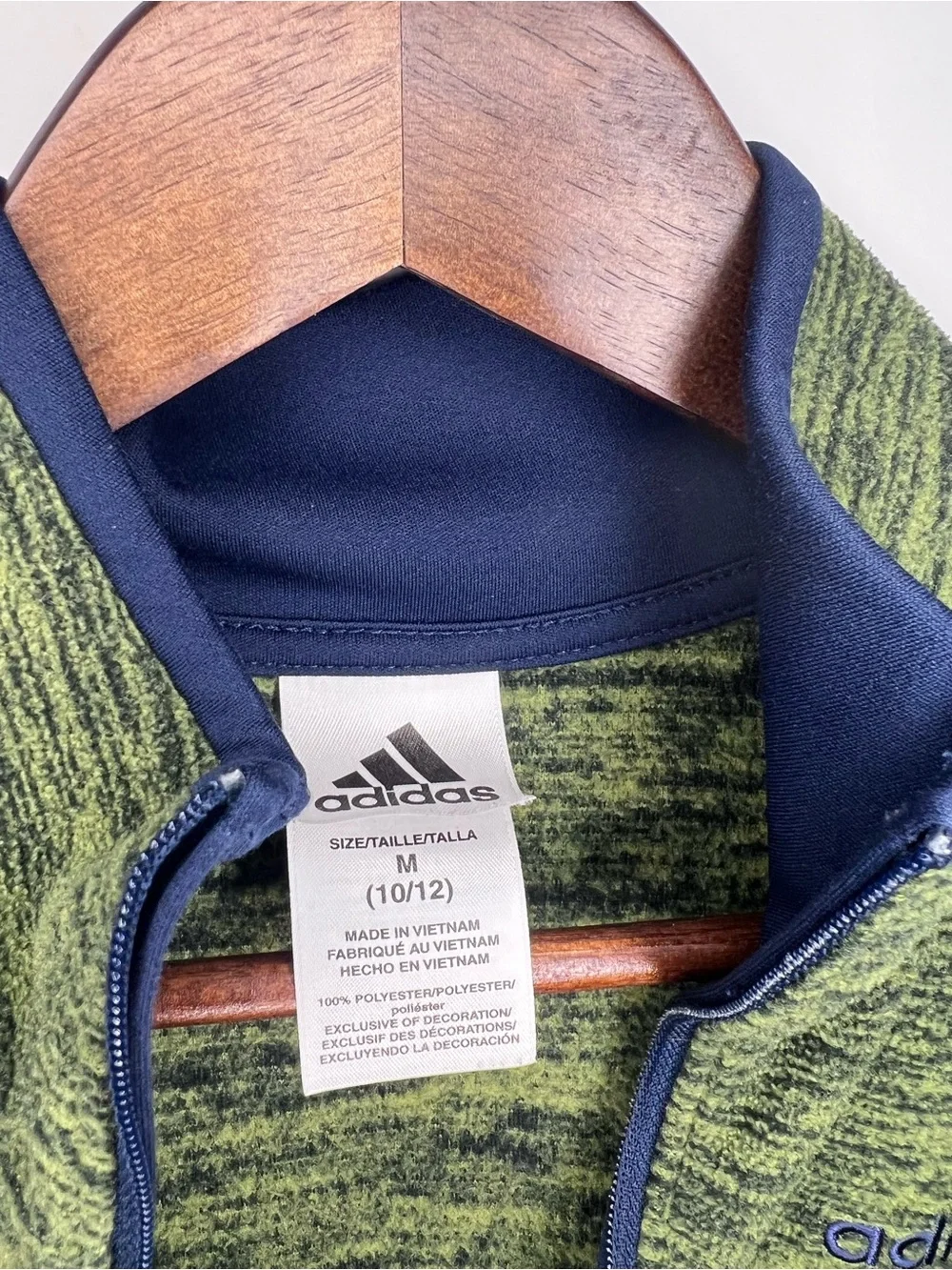 Adidas Boys 1/4 Zip Pullover Green Space Dye Sweater Size M 10/12